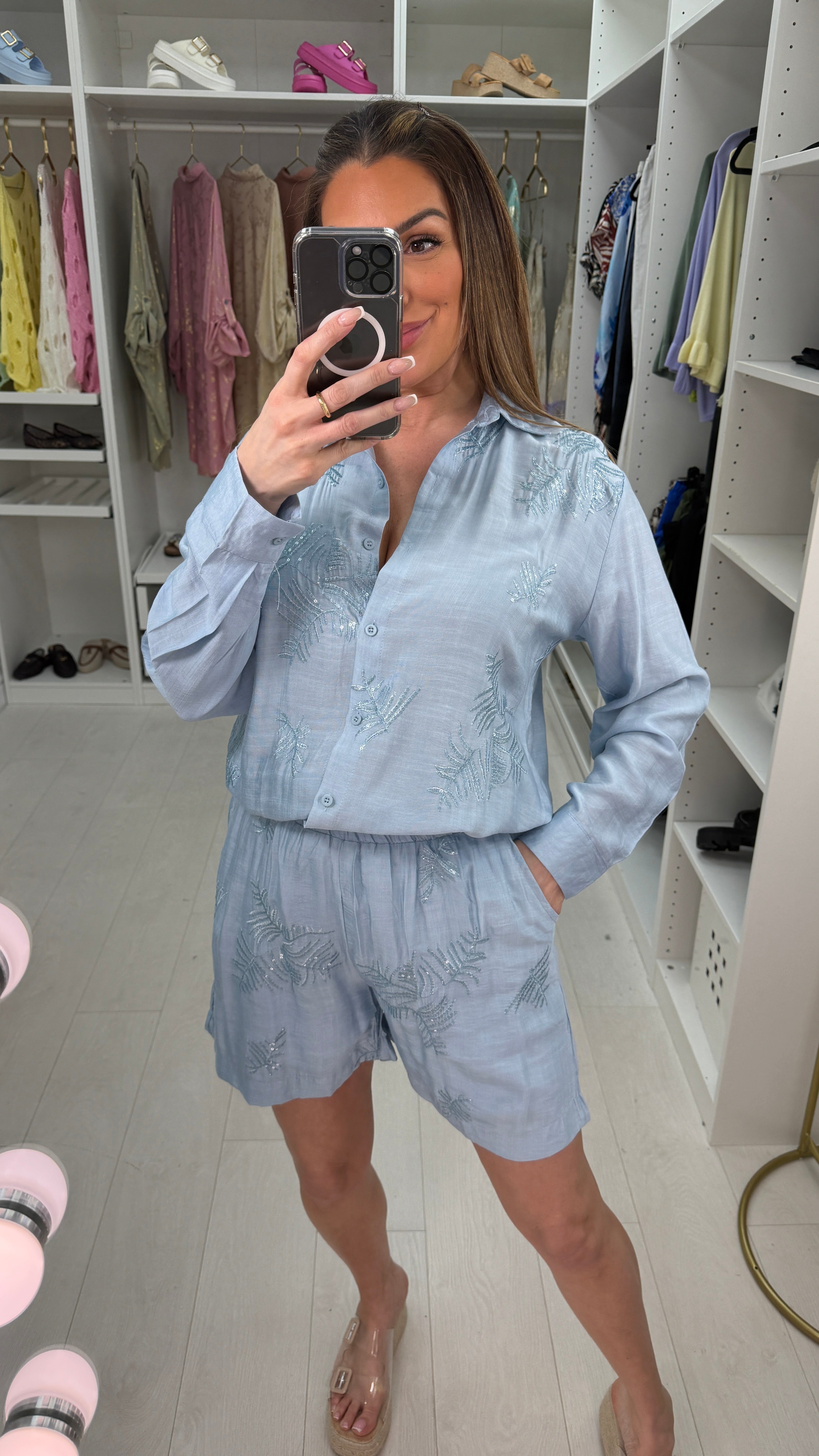 Raven Embellished Shirt & Shorts Co-Ord Set