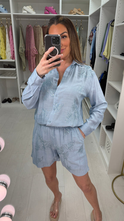 Raven Embellished Shirt & Shorts Co-Ord Set