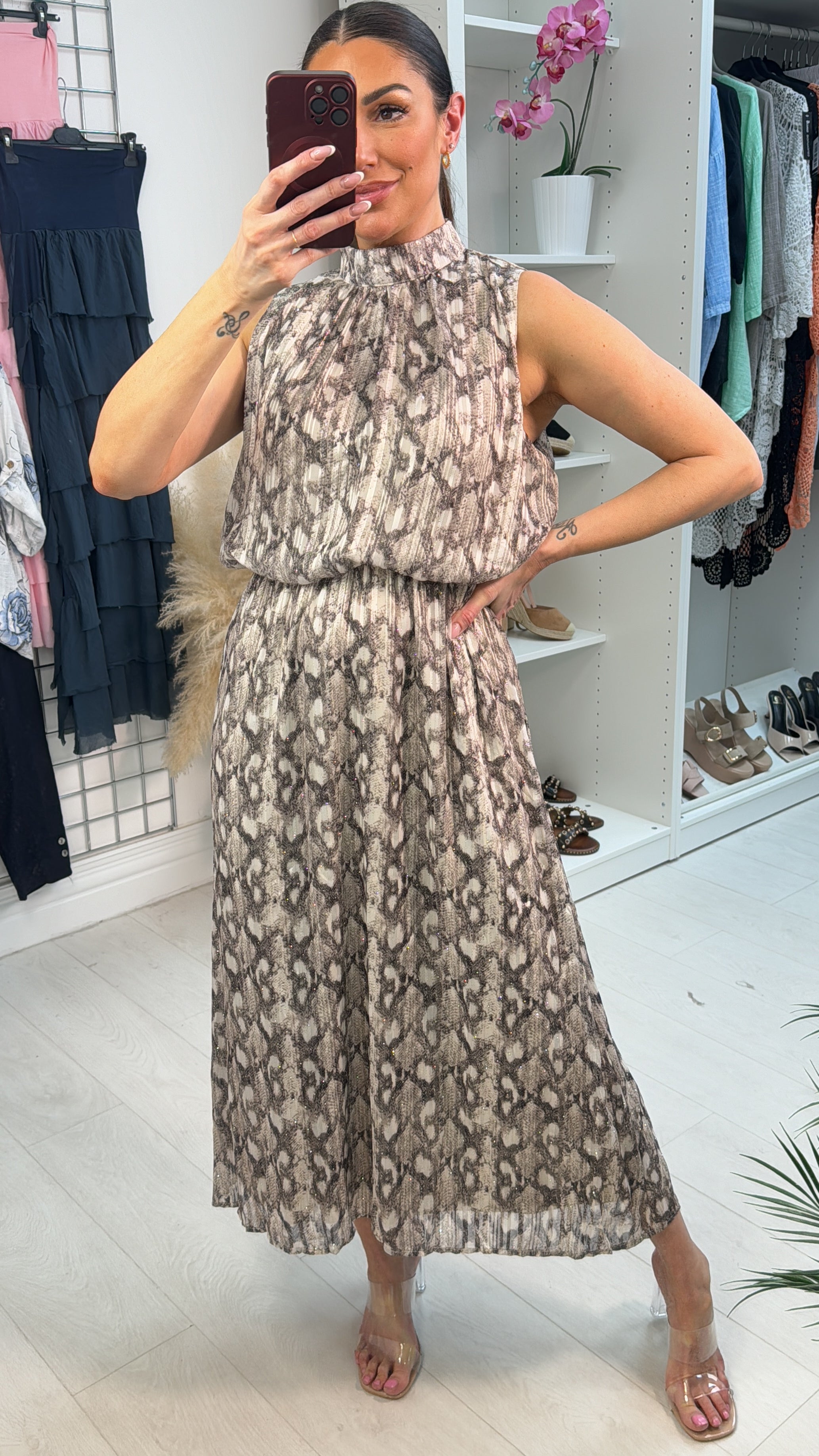 Kristin Embellished Snake Print Maxi Dress