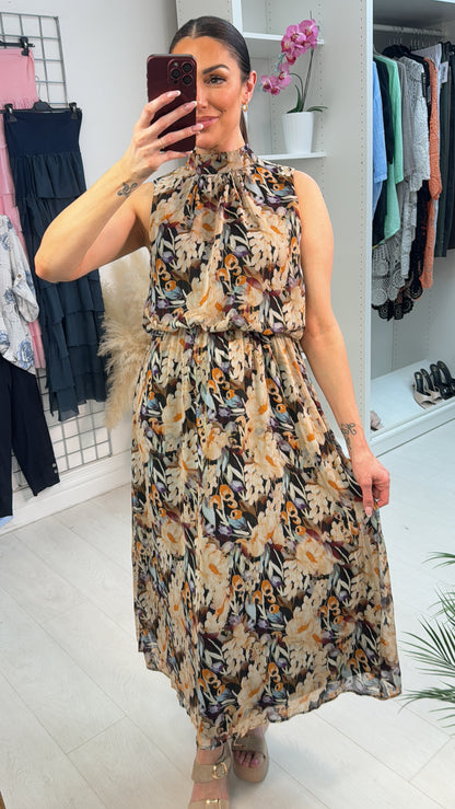 Miah Floral Print High Neck Maxi Dress