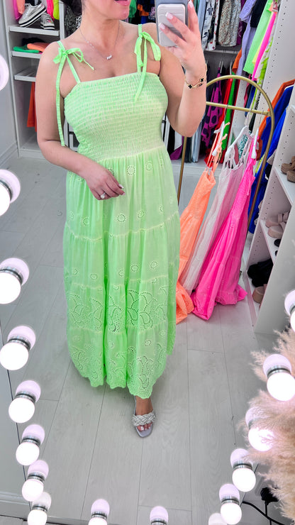 Tropicana Broderie Detail Tie Strap Maxi Dress