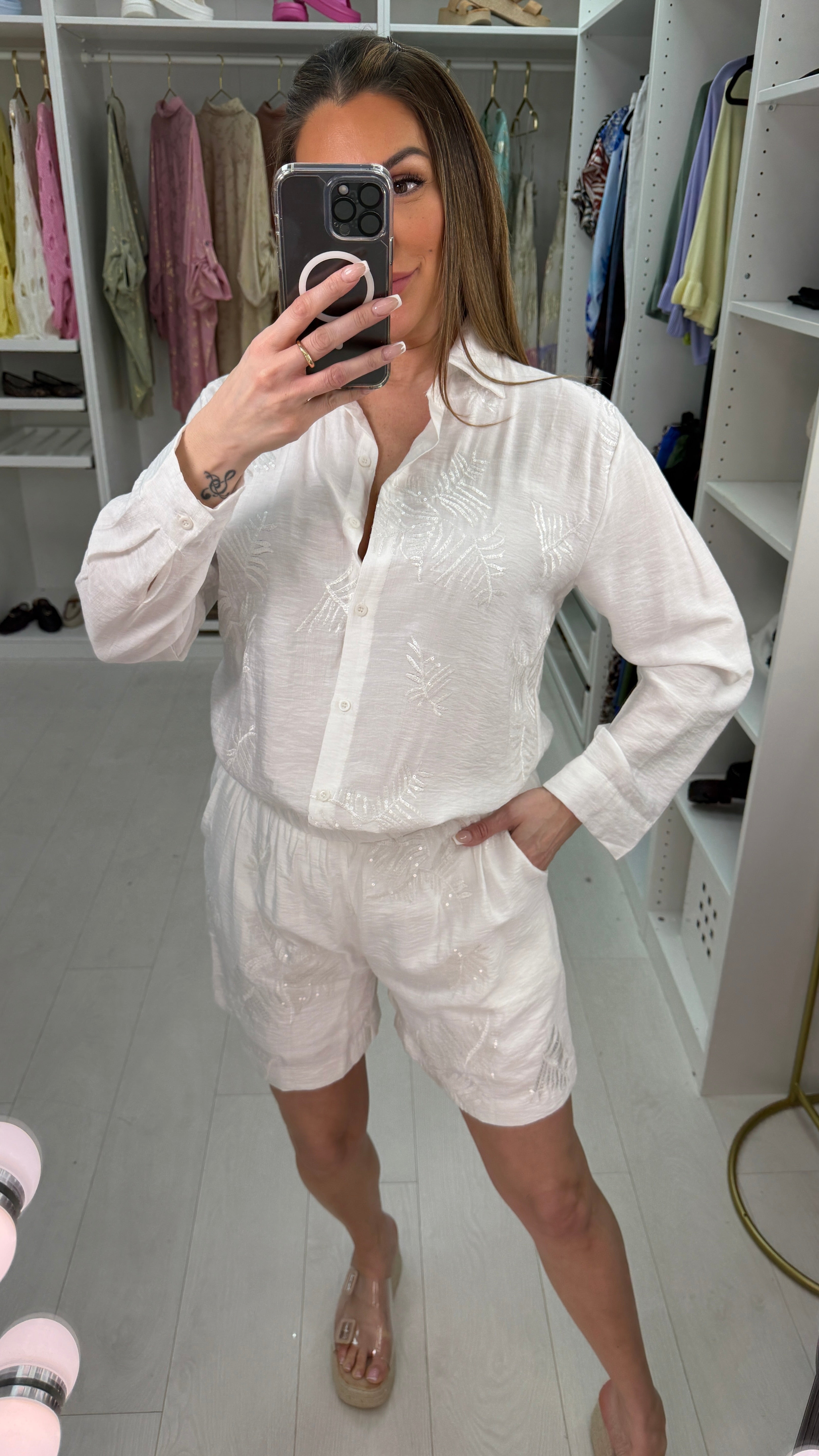 Raven Embellished Shirt & Shorts Co-Ord Set