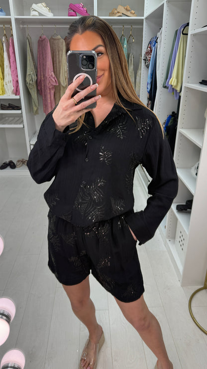 Raven Embellished Shirt & Shorts Co-Ord Set