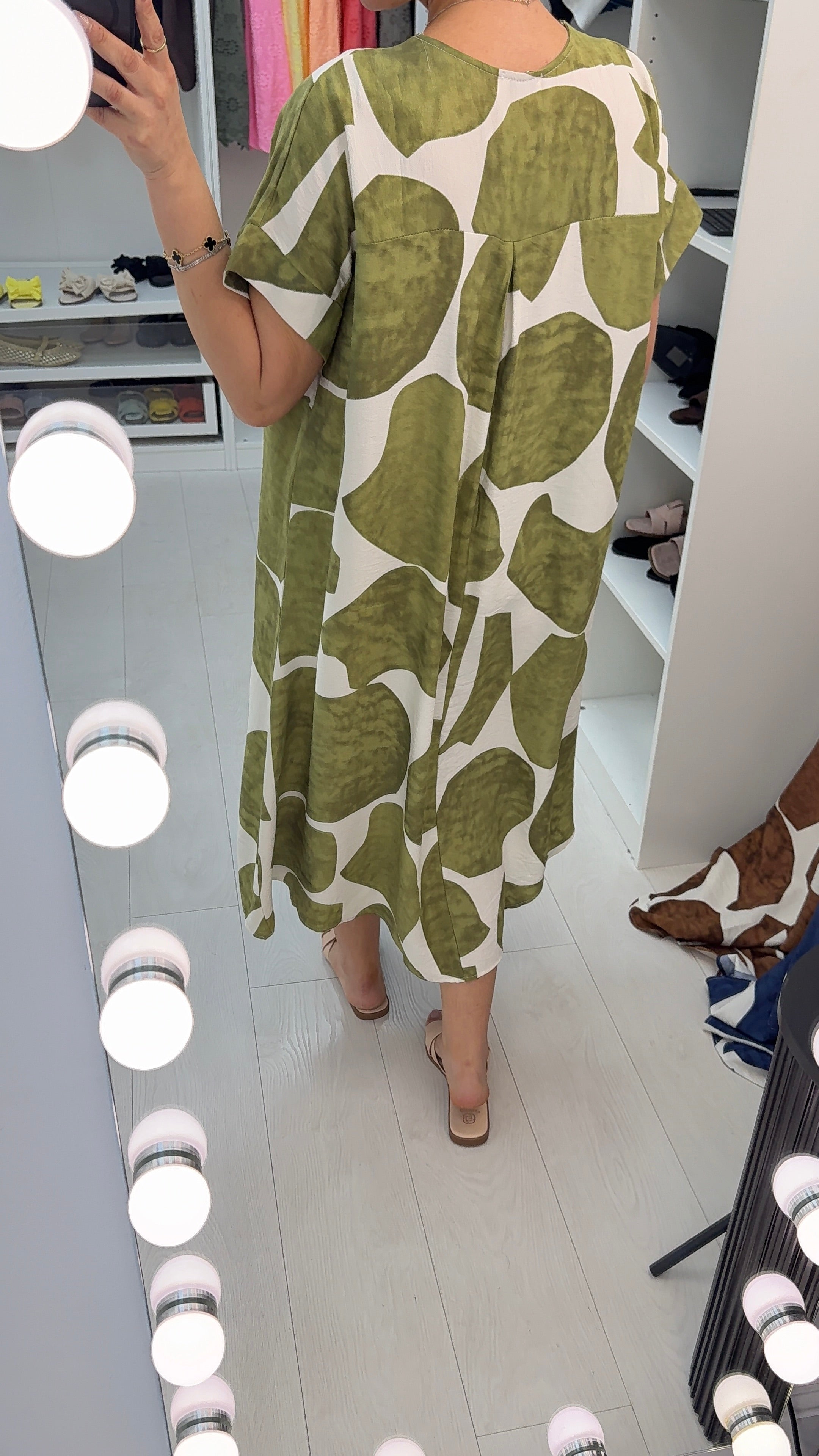 Veronia Abstract Print V Neck Loose Fit Dress