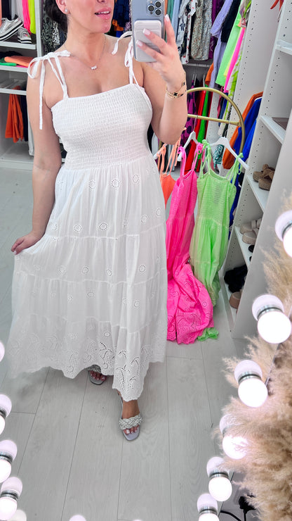 Tropicana Broderie Detail Tie Strap Maxi Dress