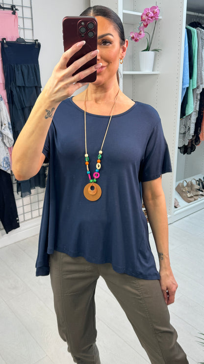 Nalani Plain Asymmetric Necklace Short Sleeve Top