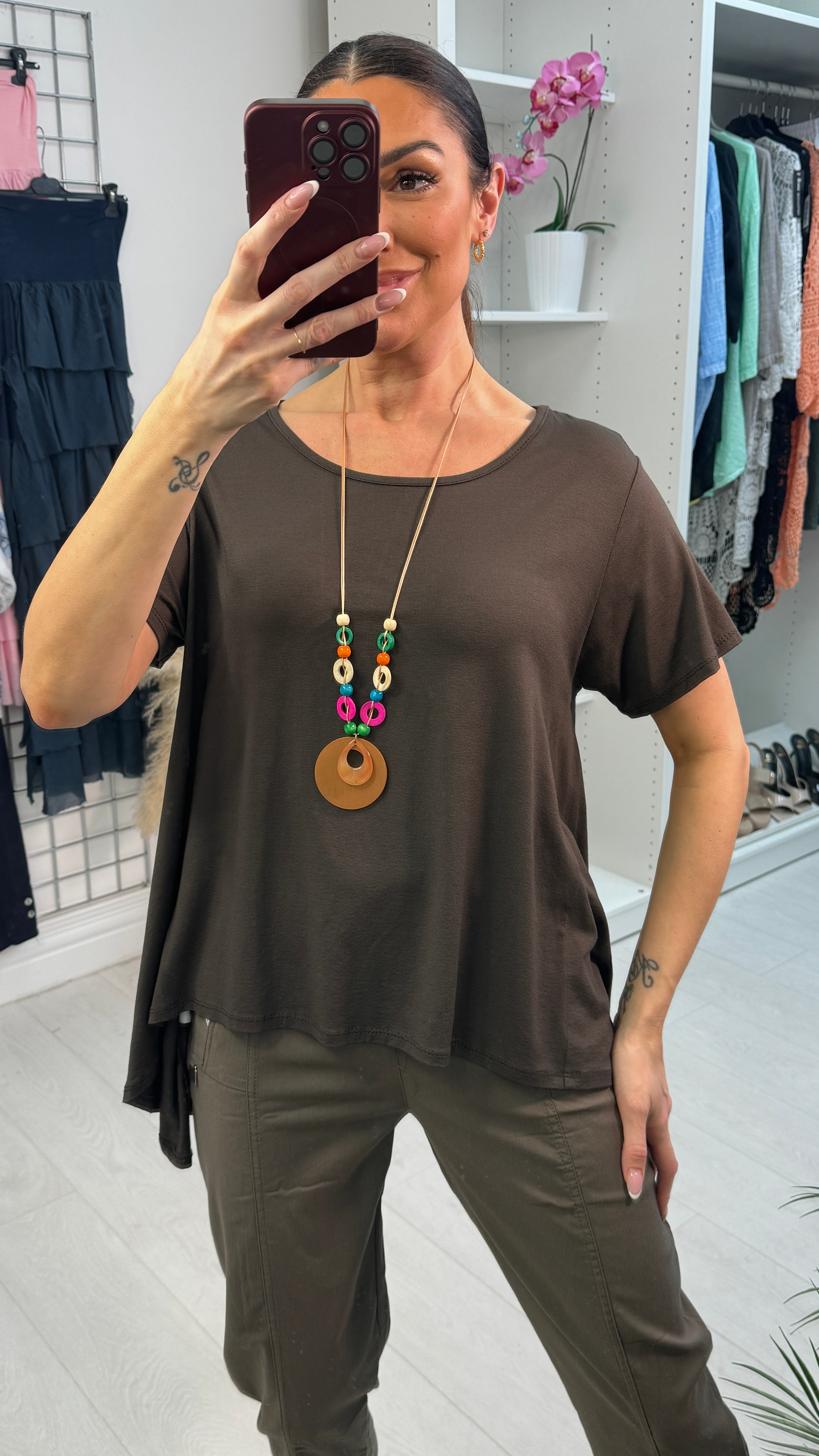 Nalani Plain Asymmetric Necklace Short Sleeve Top