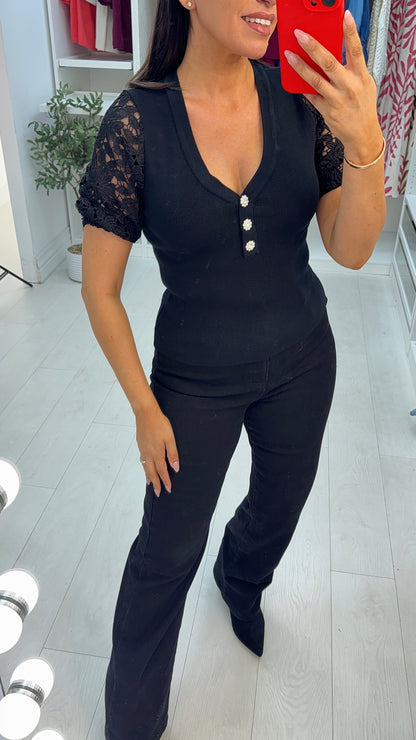 Yamina V Neck Embellished Balloon Sleeve Jumper