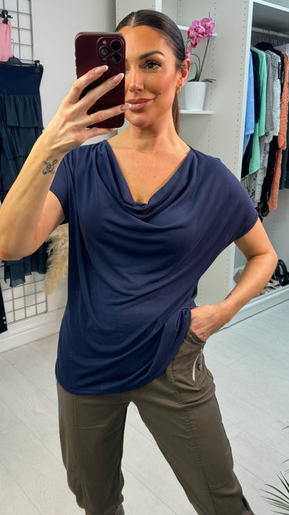 Anvie Plain Cowl Neck Short Sleeve Top