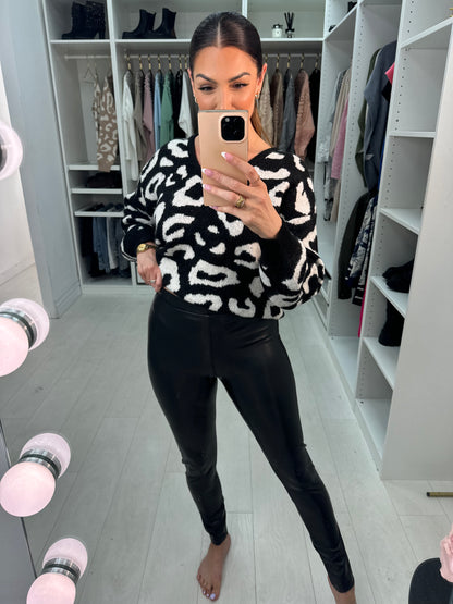 Keats Black Faux Leather Look Fitted Leggings