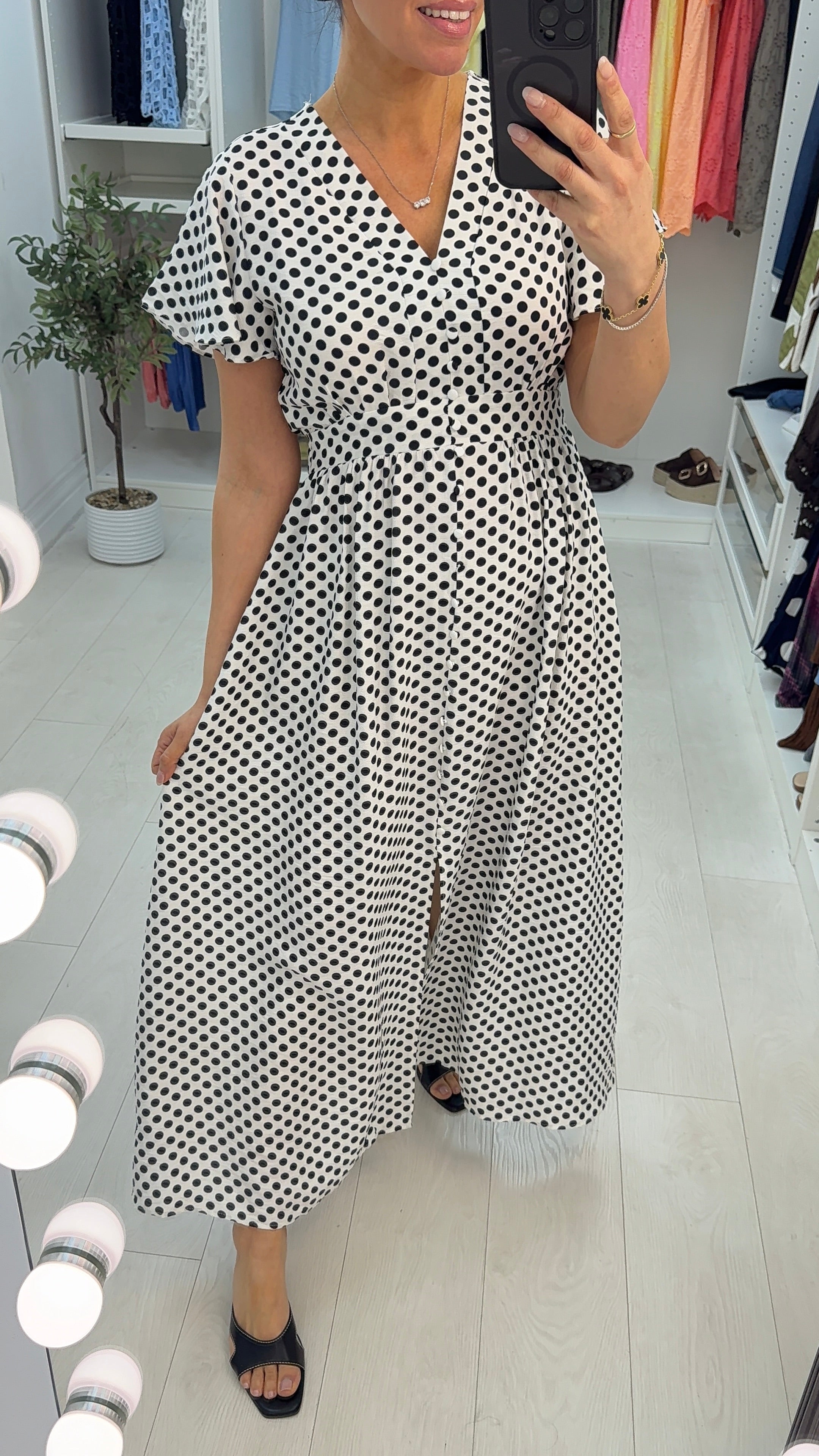 Pippi Polka Dot V Neck Floaty Maxi Dress