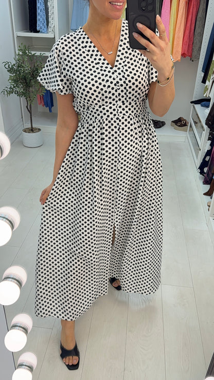 Pippi Polka Dot V Neck Floaty Maxi Dress