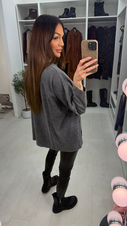 Cosette Grey Acid Wash Bow Detailed Sweatshirt