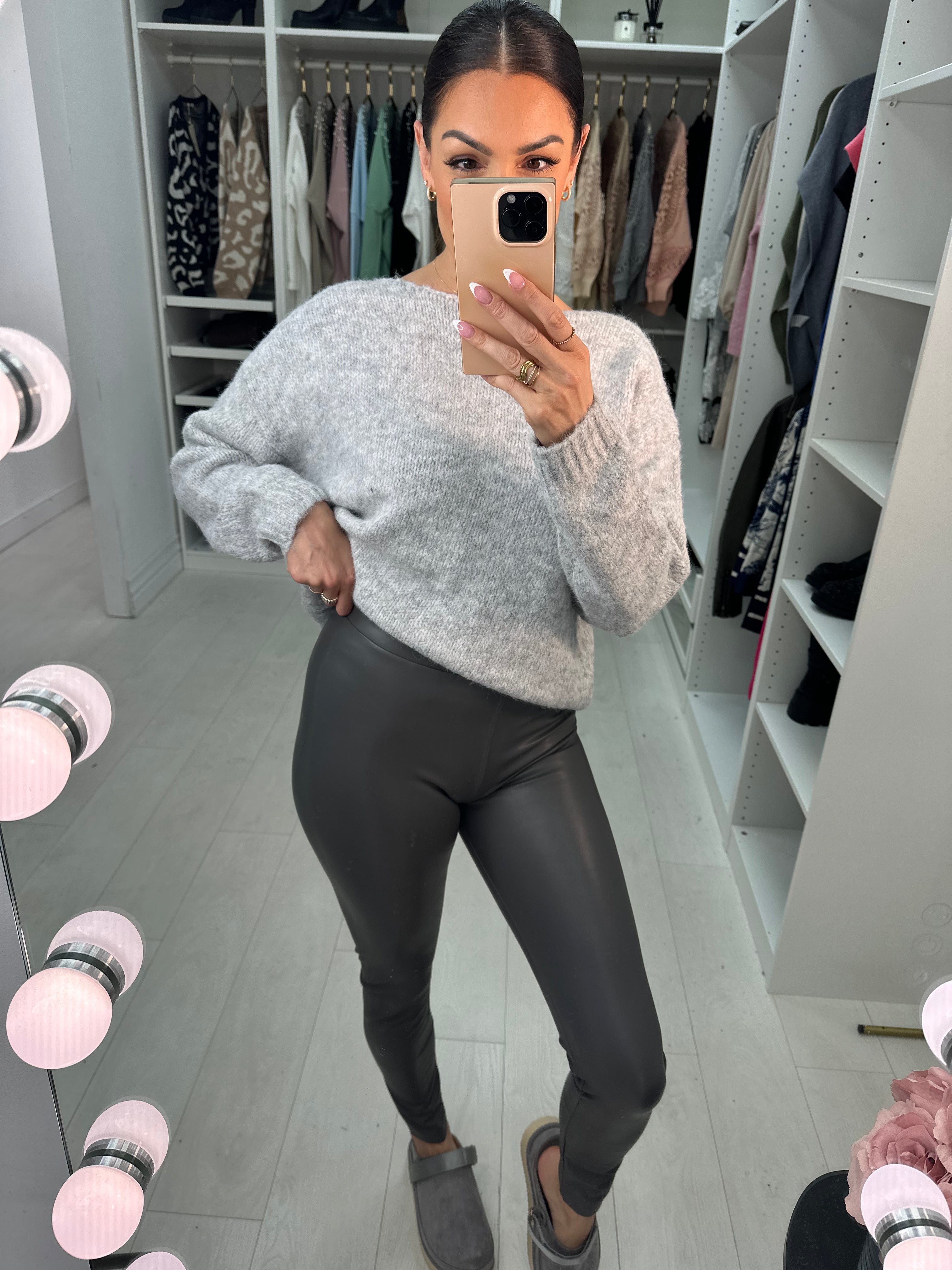 Keats Grey Faux Leather Look Leggings