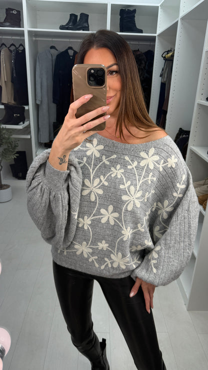 Willow Floral Pattern Ballon Sleeve Jumper