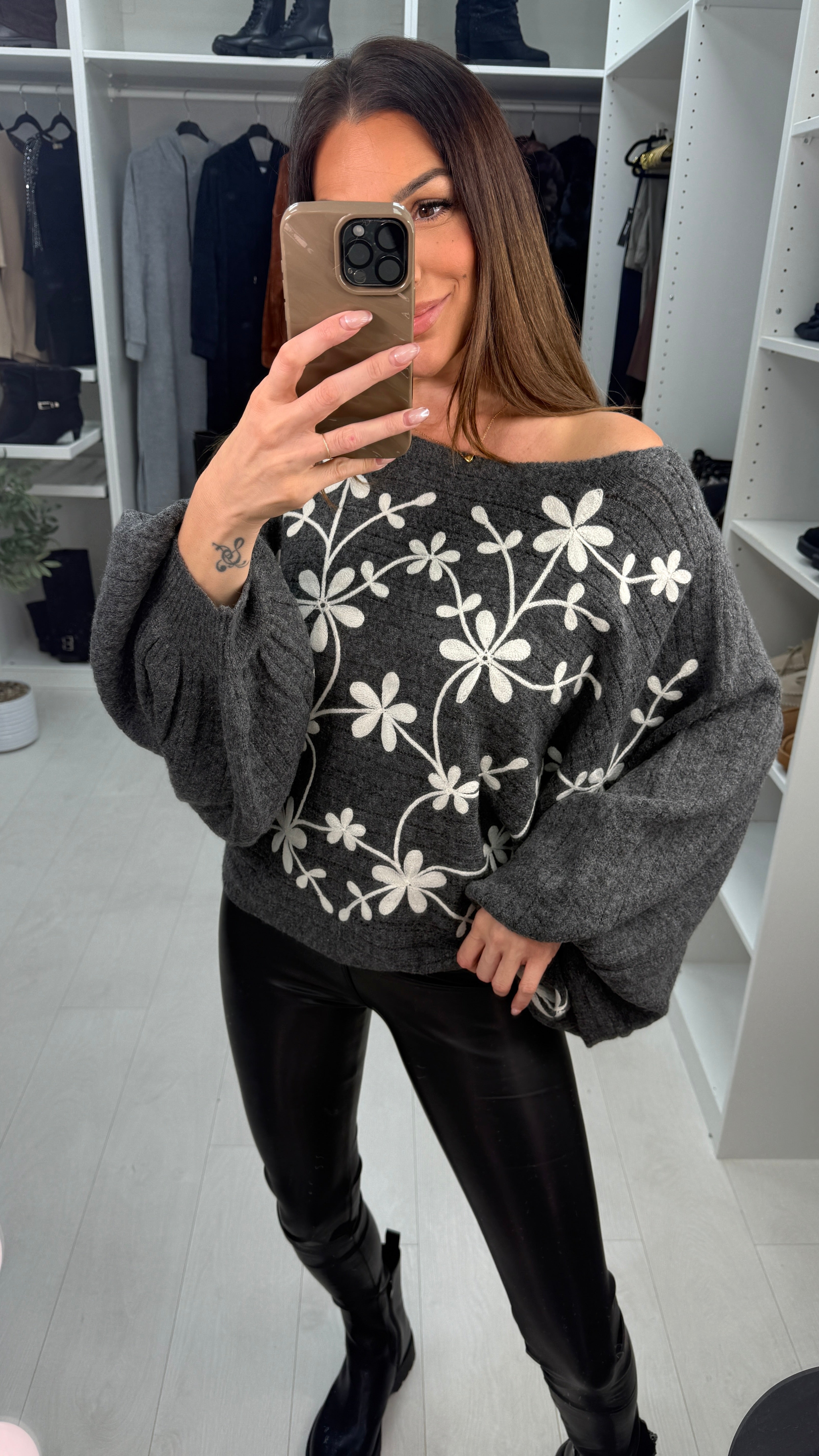 Willow Floral Pattern Ballon Sleeve Jumper