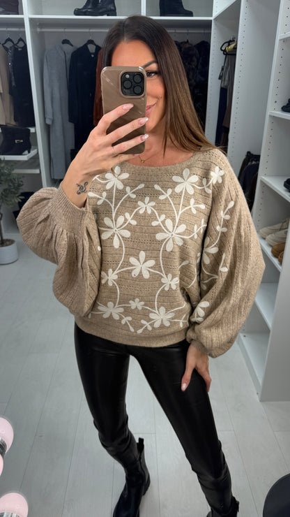Willow Floral Pattern Ballon Sleeve Jumper