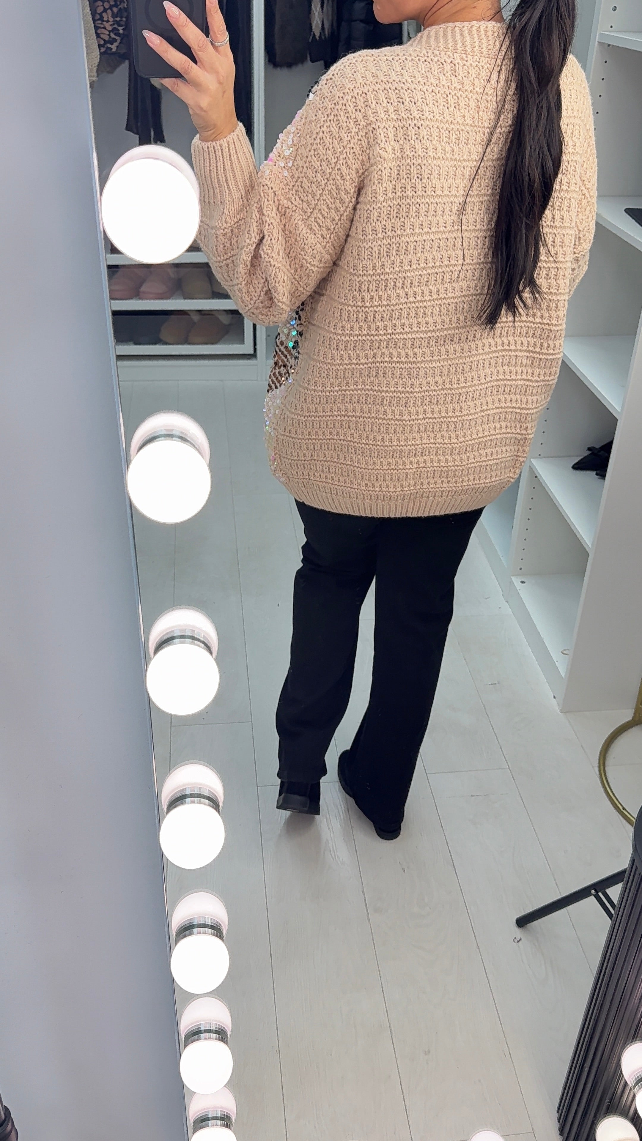 Jacqui Sequin Embellished Chunky Open Front Cardigan