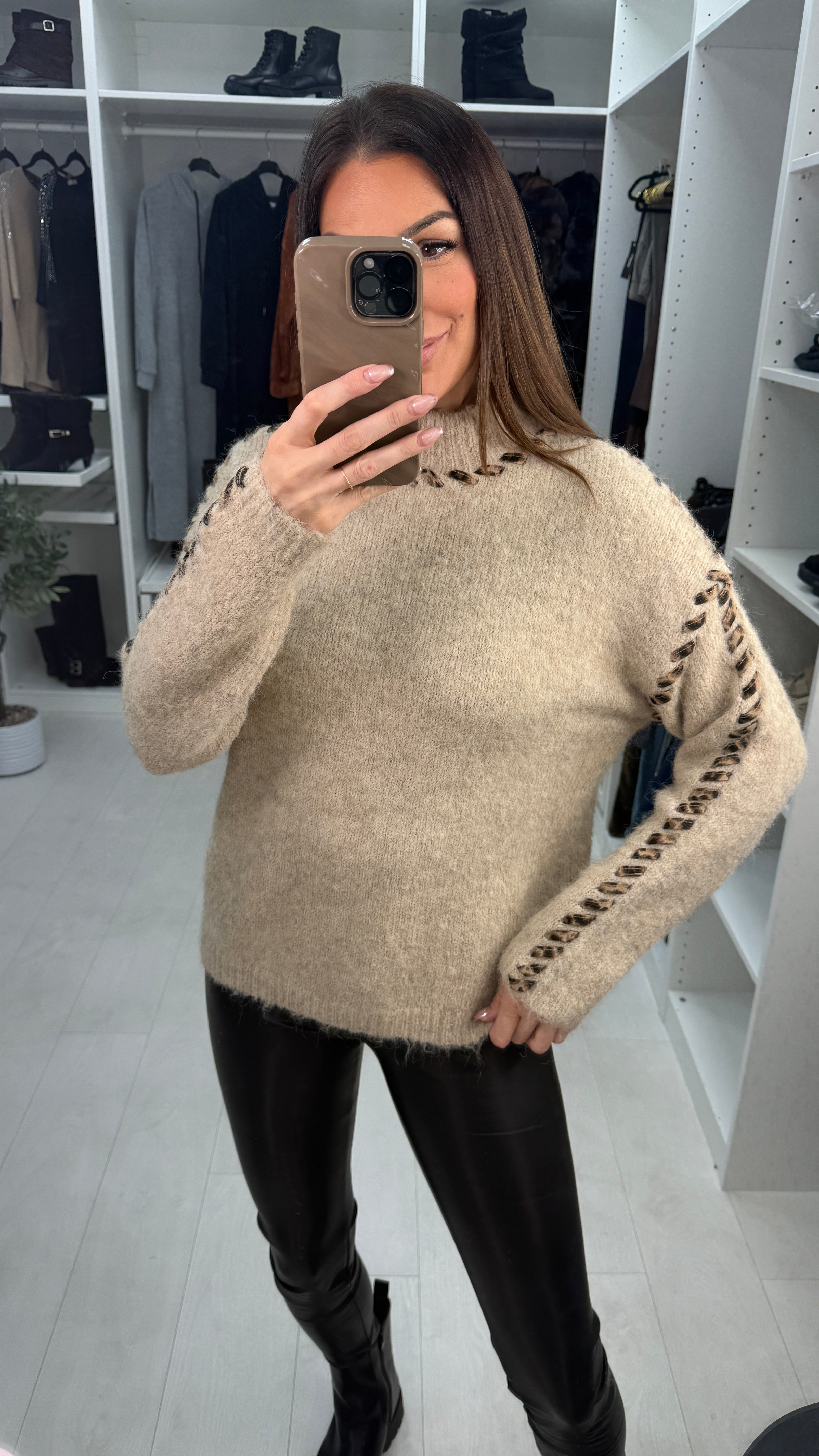 Jennifer Leopard Detail High Neck Jumper