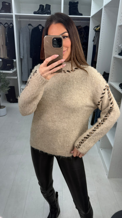 Jennifer Leopard Detail High Neck Jumper