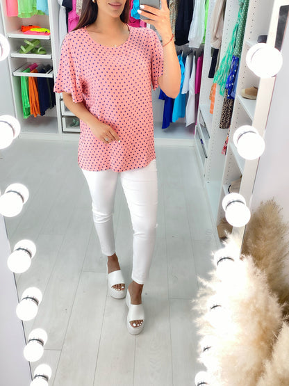 Ewa Polka Dot Button Back Top