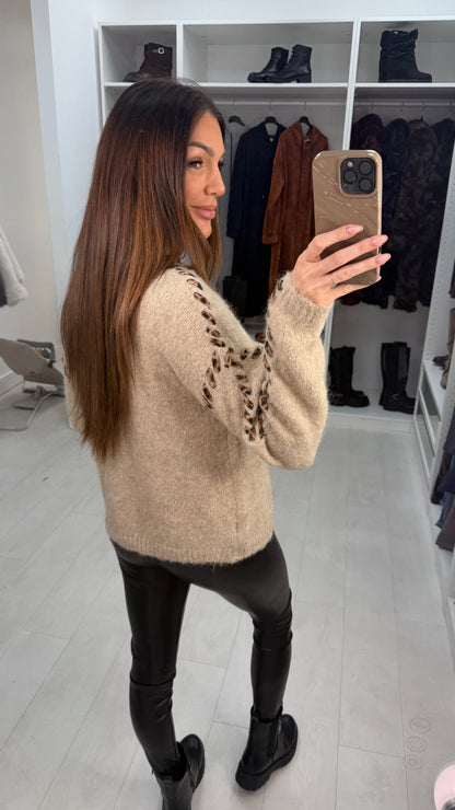 Jennifer Leopard Detail High Neck Jumper