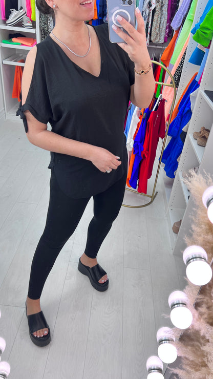 Ann-Marie Cold Shoulder Tie Sleeve Top