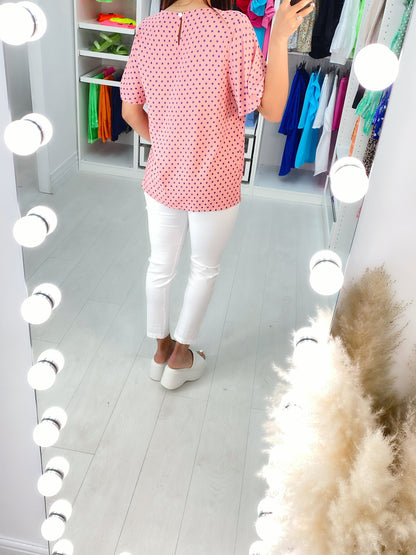 Ewa Polka Dot Button Back Top