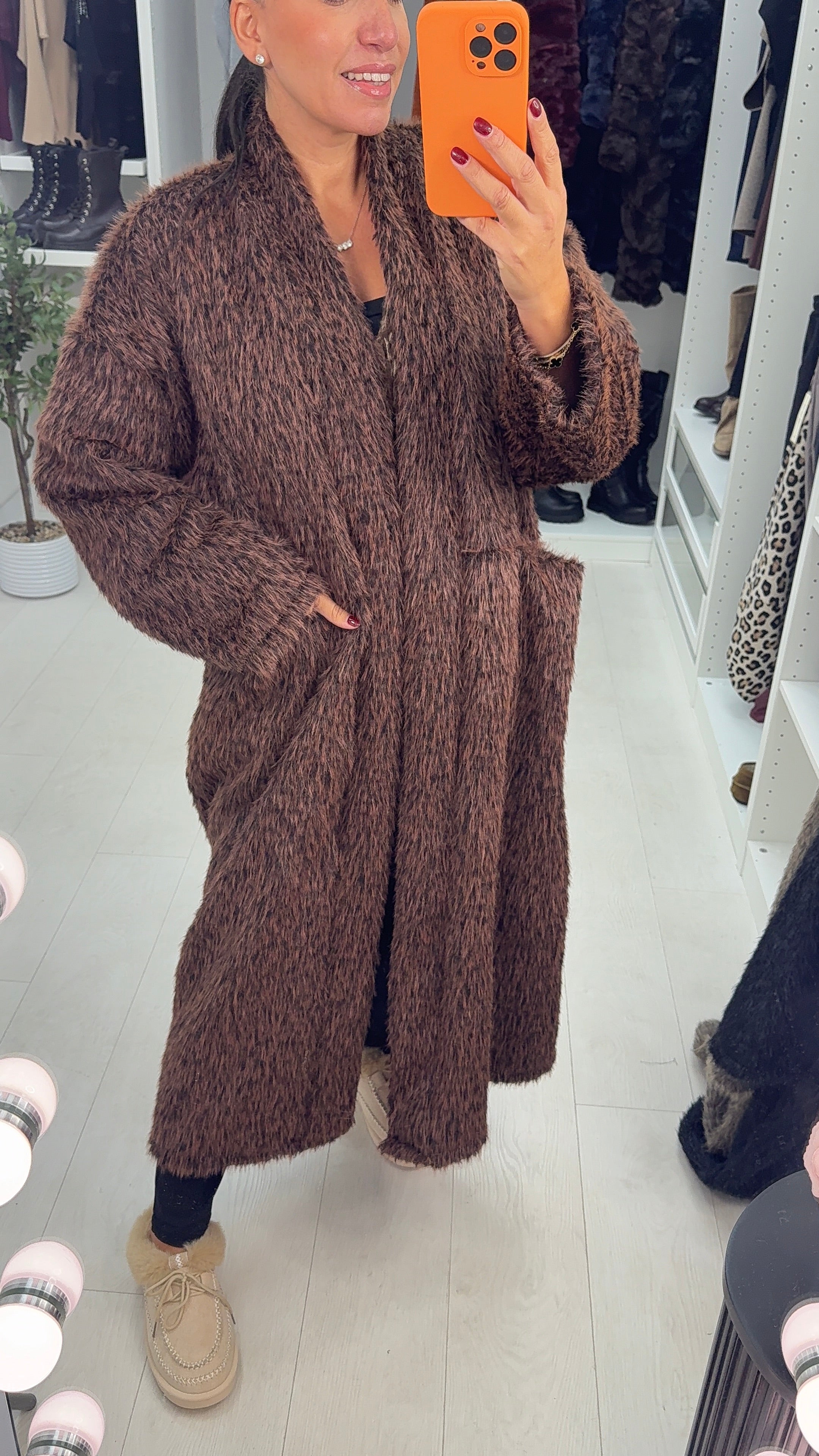 Beverly Faux Fur Open Front Longline Cardi Jacket