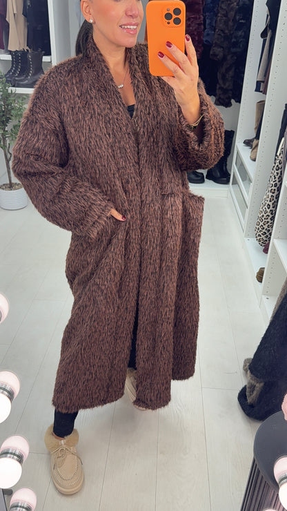 Beverly Faux Fur Open Front Longline Cardi Jacket