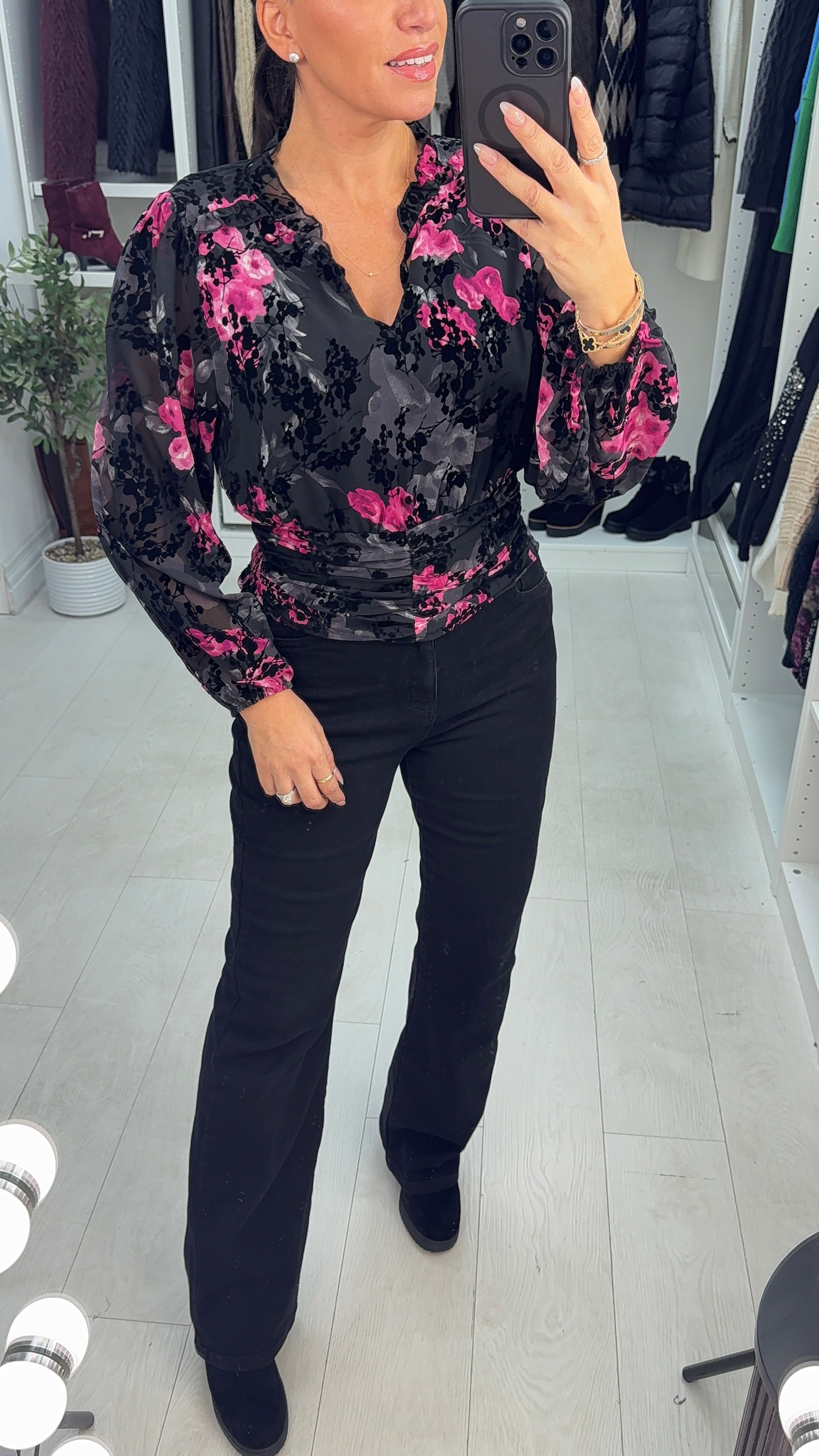 Issia Floral Print Elasticated V Neck Top