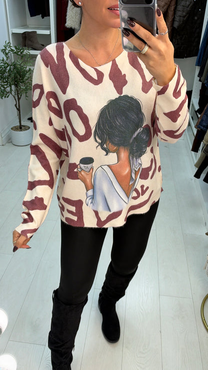 Esmena Leopard & Coffee Print Batwing Top