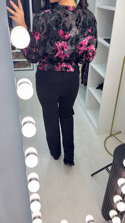 Issia Floral Print Elasticated V Neck Top