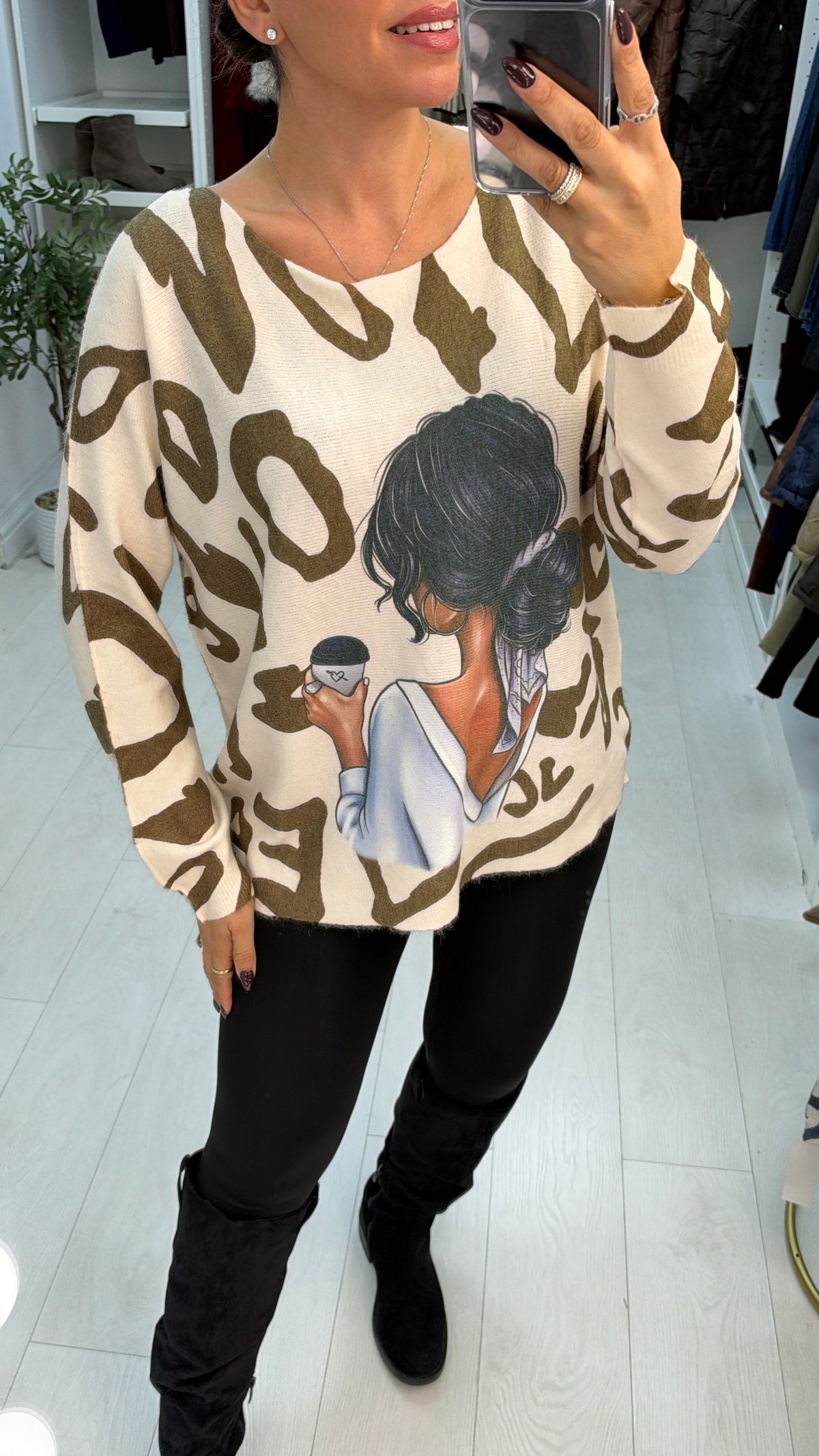 Esmena Leopard & Coffee Print Batwing Top