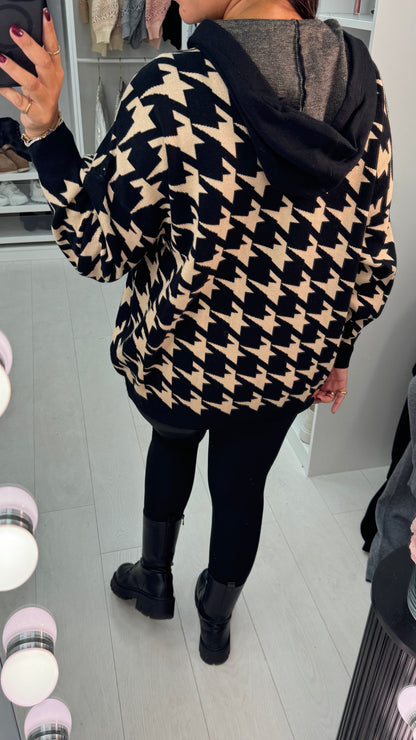 Amrita Dogtooth Super Soft Draw String Hooded Jumper