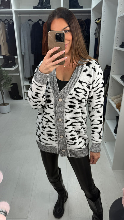 Janetta Fluffy Button Closure Longline Cardigan