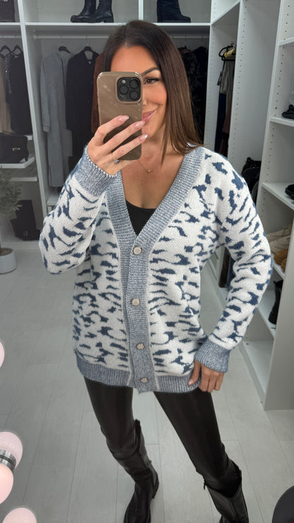 Janetta Fluffy Button Closure Longline Cardigan