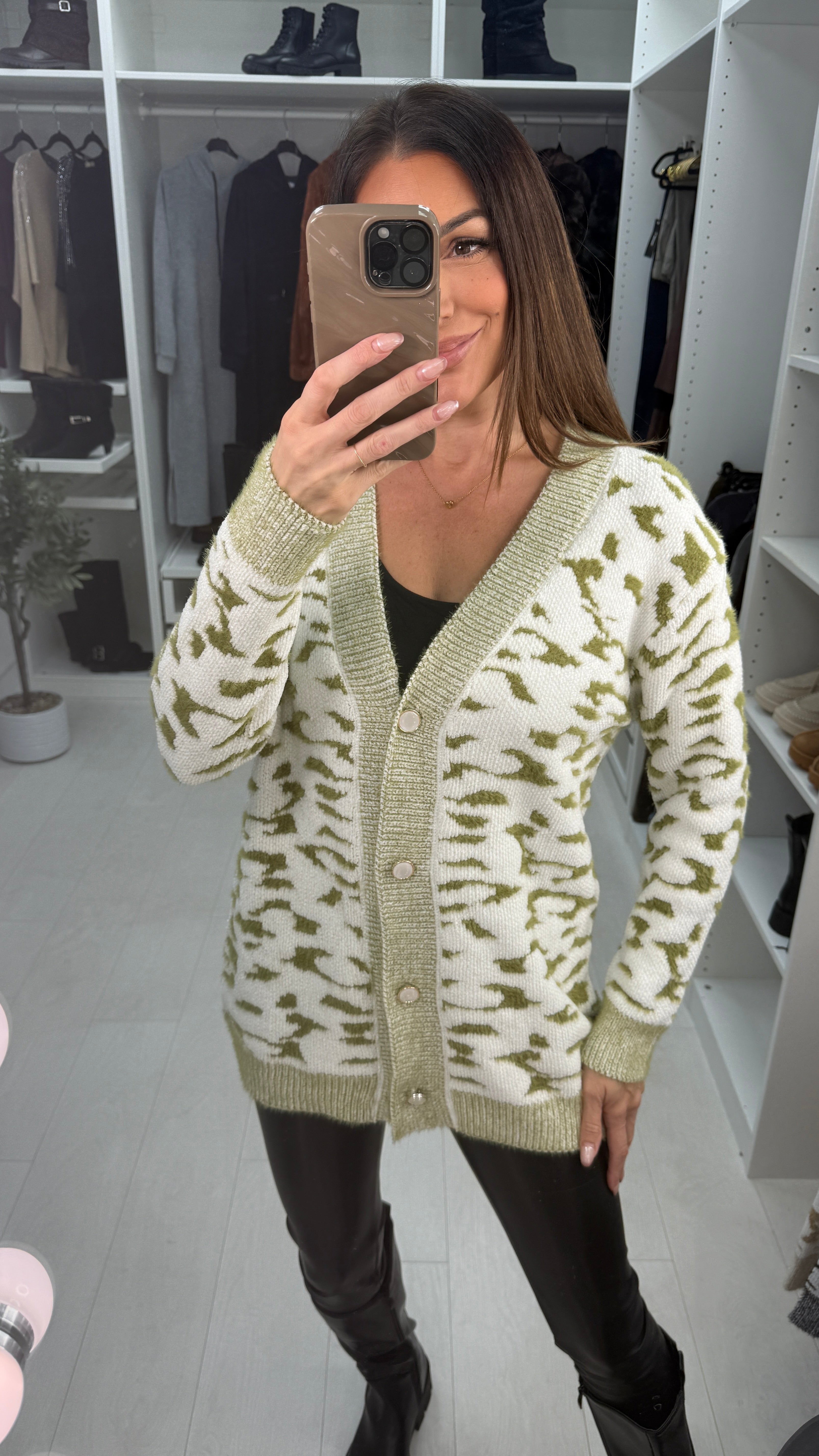 Janetta Fluffy Button Closure Longline Cardigan