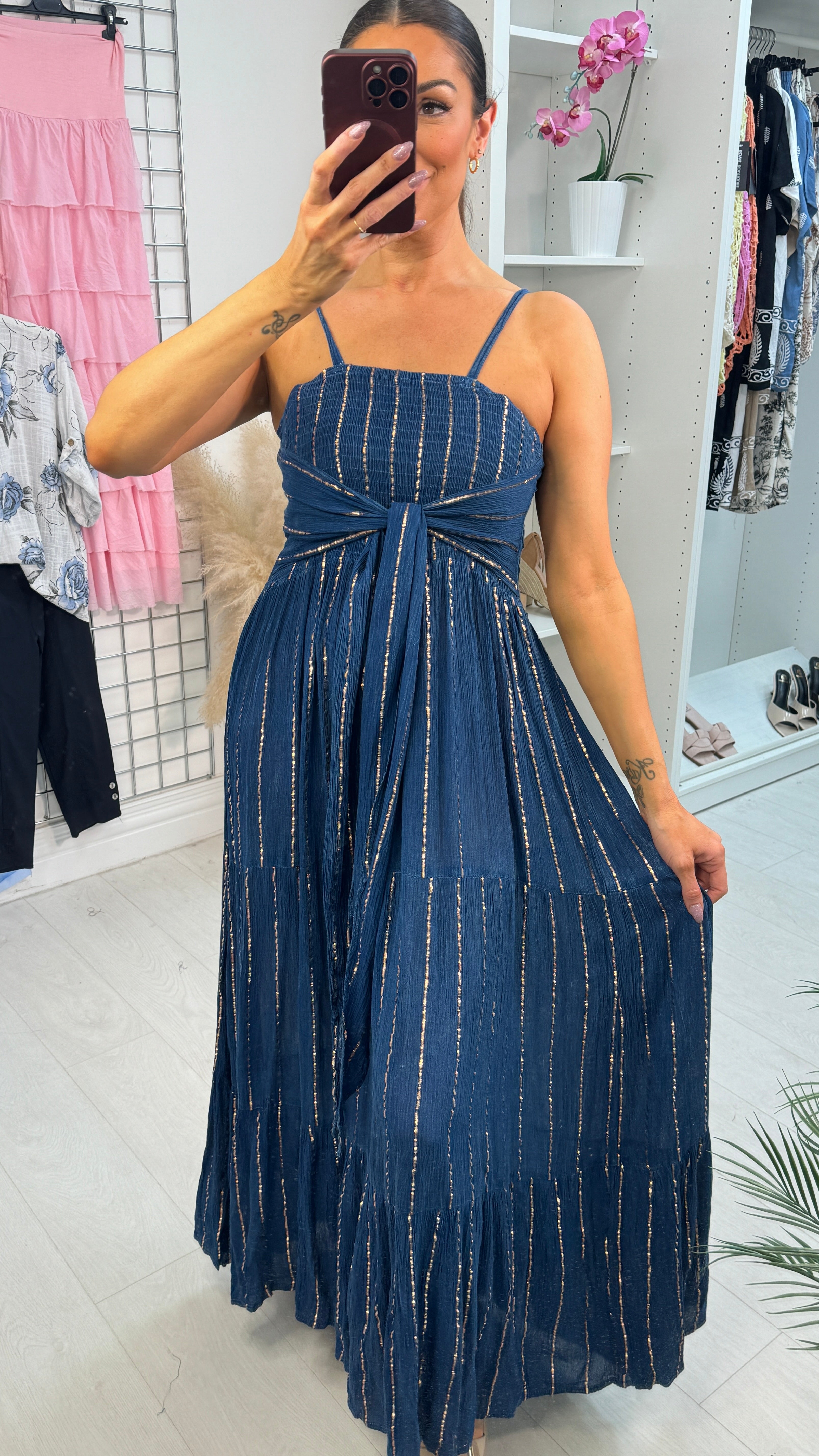 Finley Gold Stripe Detail Elasticated Bust Maxi Dress