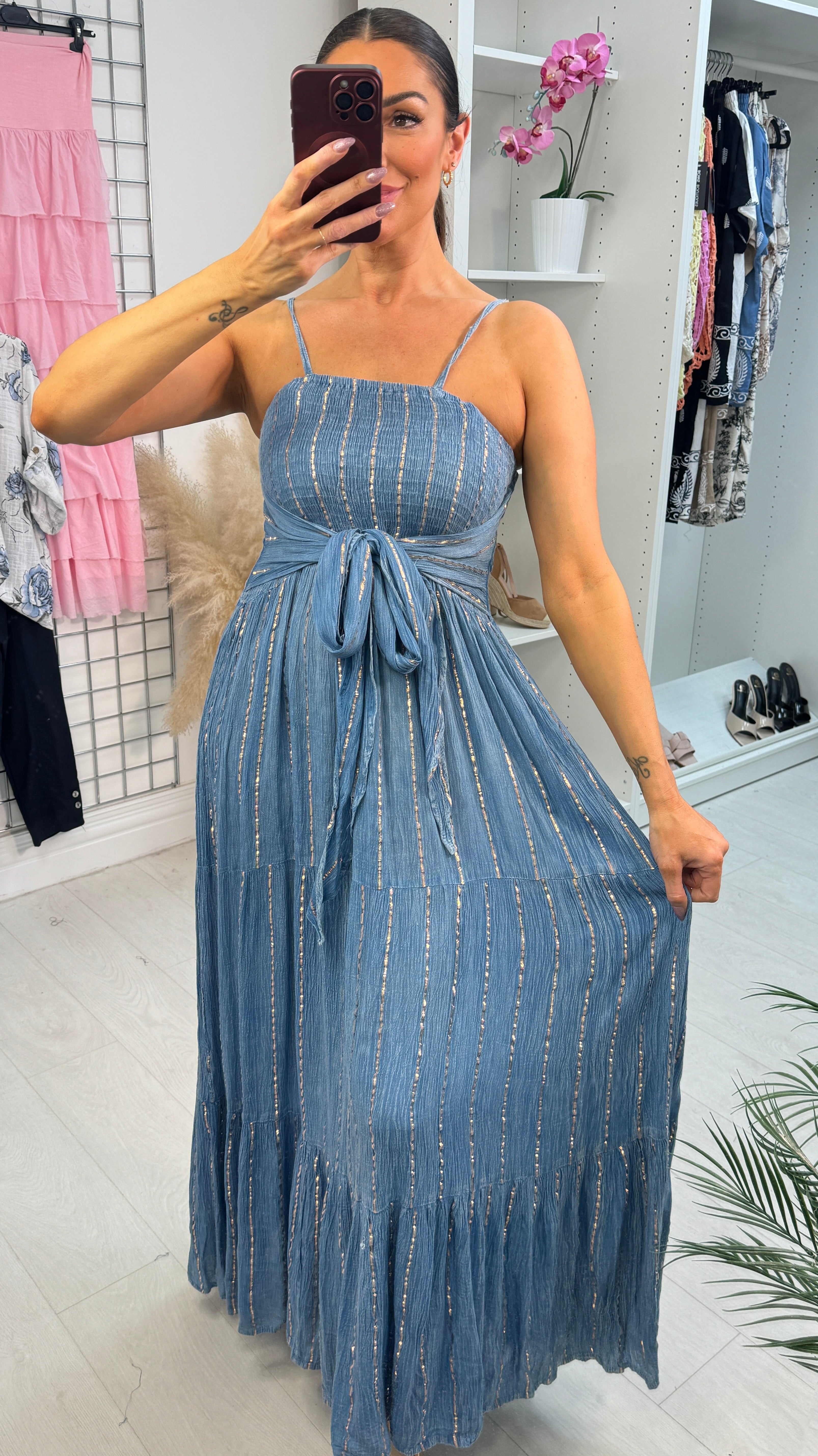 Finley Gold Stripe Detail Elasticated Bust Maxi Dress