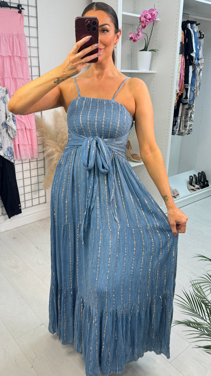 Finley Gold Stripe Detail Elasticated Bust Maxi Dress