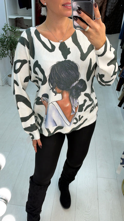 Esmena Leopard & Coffee Print Batwing Top