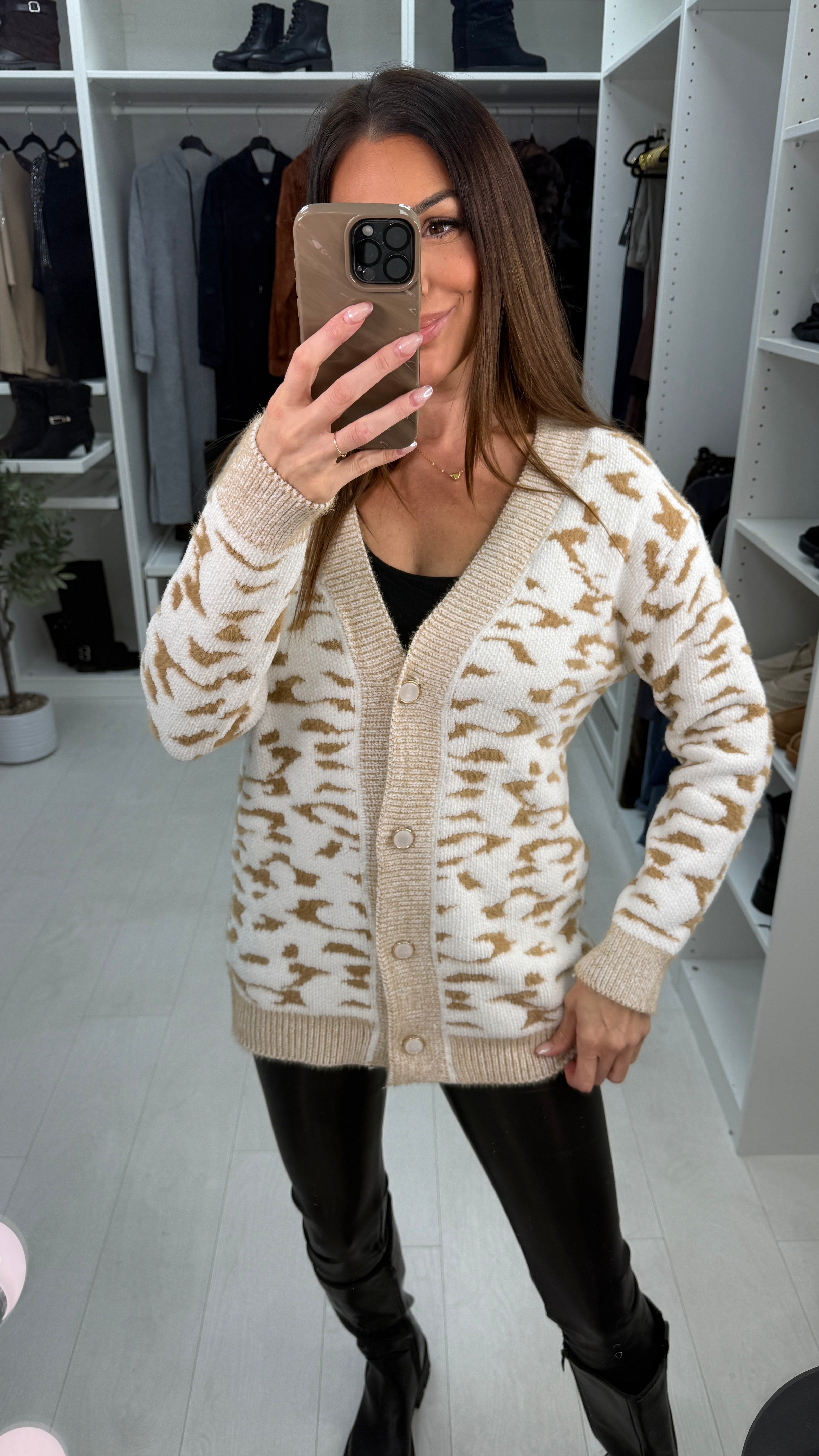 Janetta Fluffy Button Closure Longline Cardigan