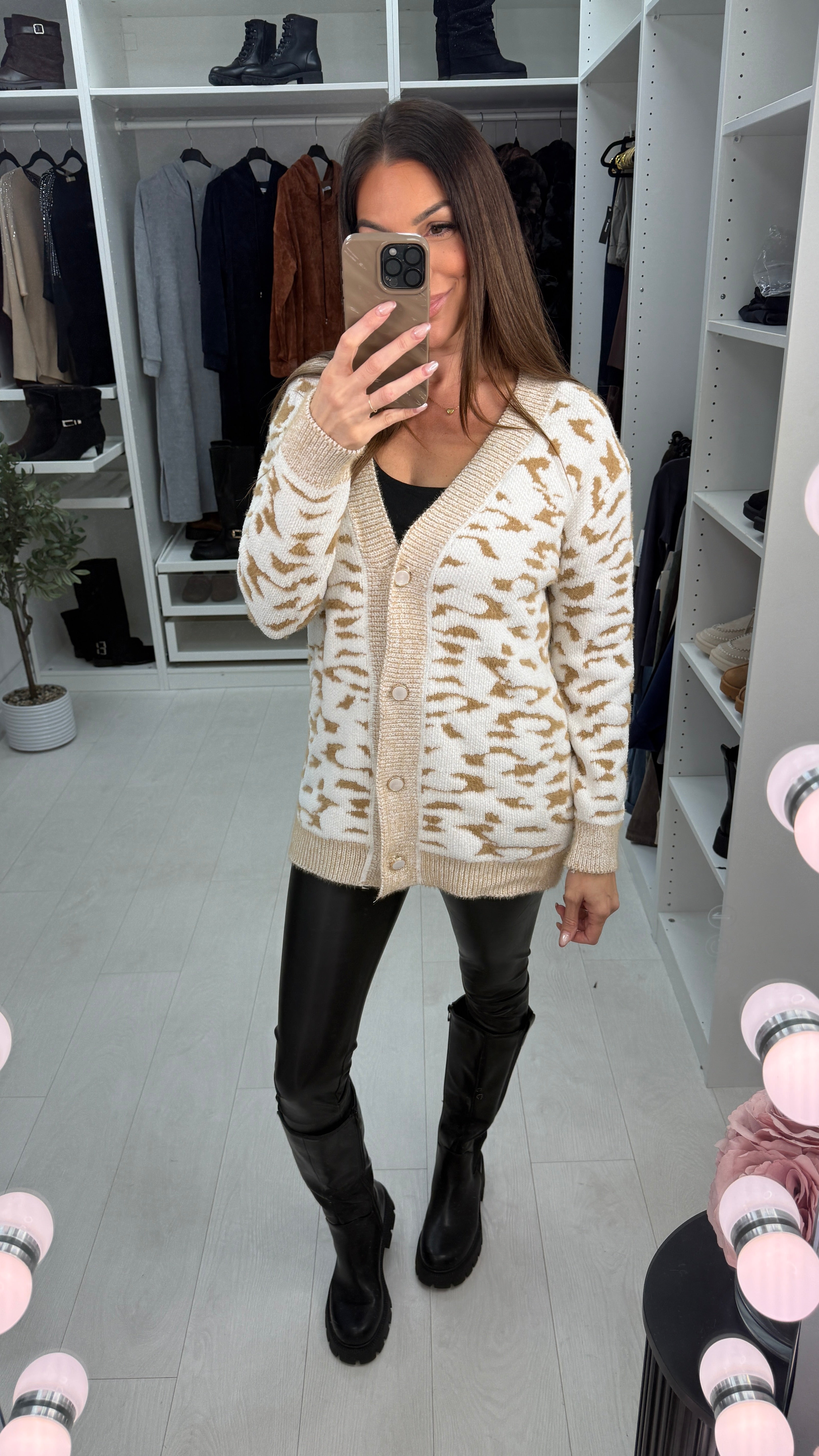 Janetta Fluffy Button Closure Longline Cardigan