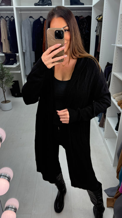 Dillie Plain Cable Knit Detail Hooded Cardigan