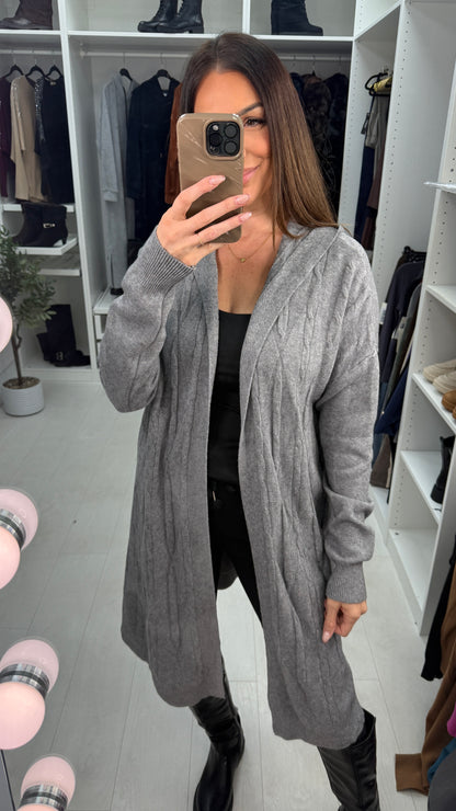 Dillie Plain Cable Knit Detail Hooded Cardigan