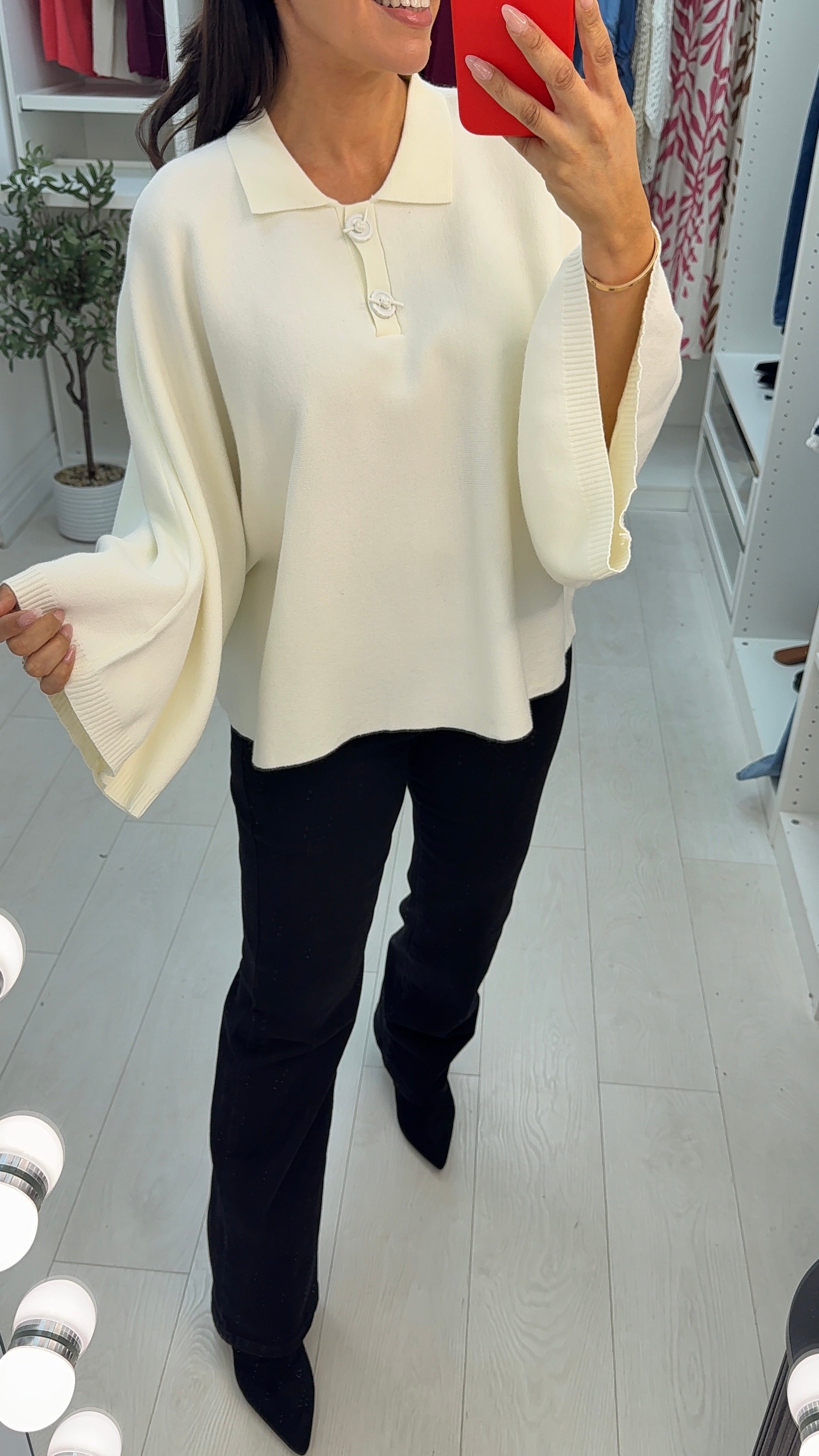Hilarie Plain Collared Batwing Jumper