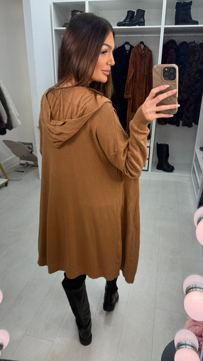 Dillie Plain Cable Knit Detail Hooded Cardigan
