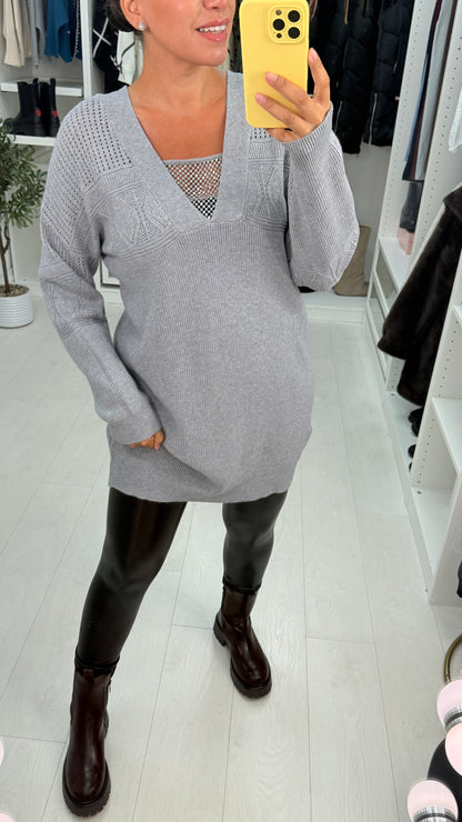 Zenna Plain Embellished V Neck Longline Jumper