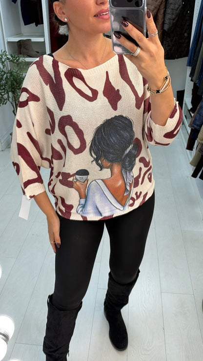 Viviana Cheetah 'Coffee' Print Batwing Top